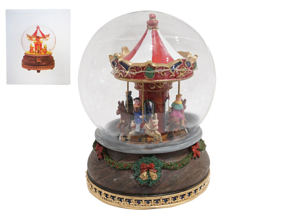 Giostra Carillon Natalizio Ø12x16 cm in Resina con Movimento Luci e Suoni