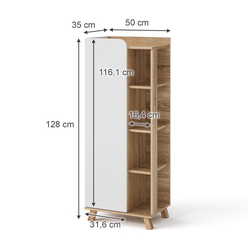 Vicco Mobiletto bagno Sonoma/Bianco 50 x 128 cm con anta e vani a giorno