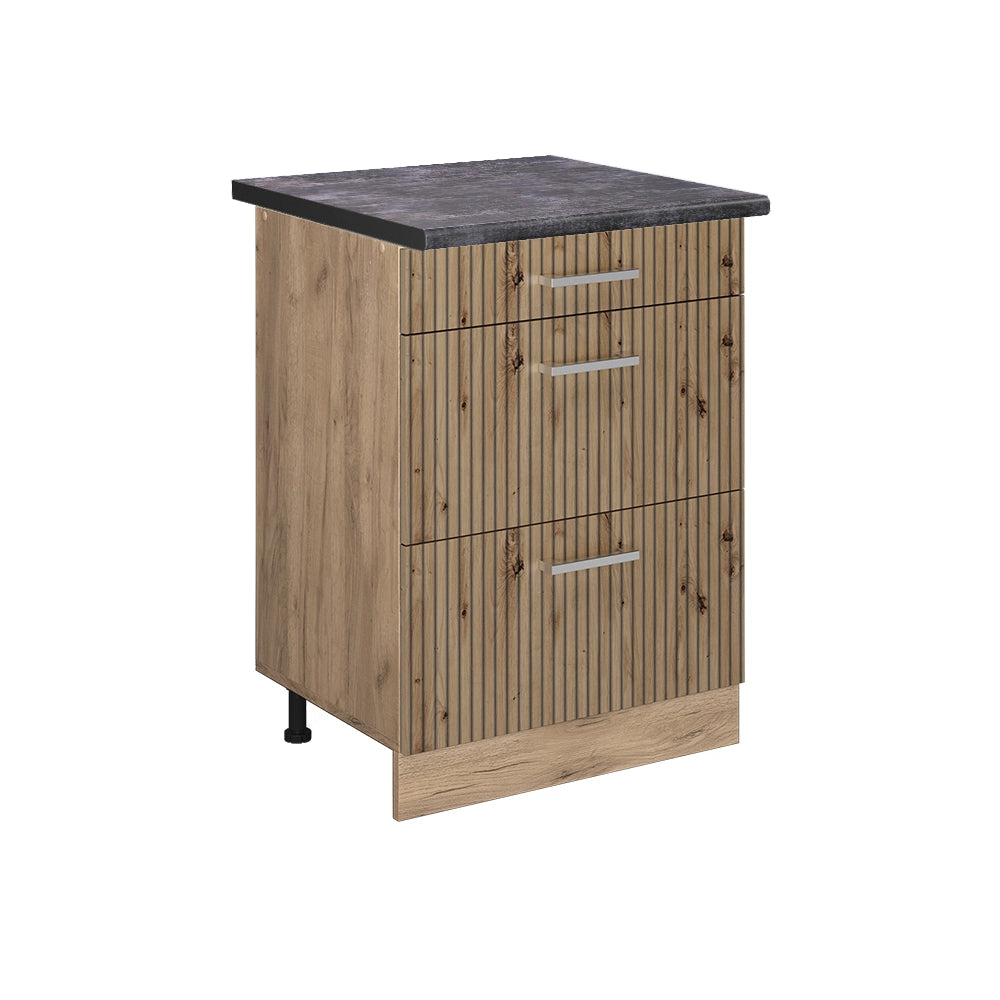 Vicco Mobiletto base per cucina Rovere artigianale 60 cm con cassetti, PL Antracite