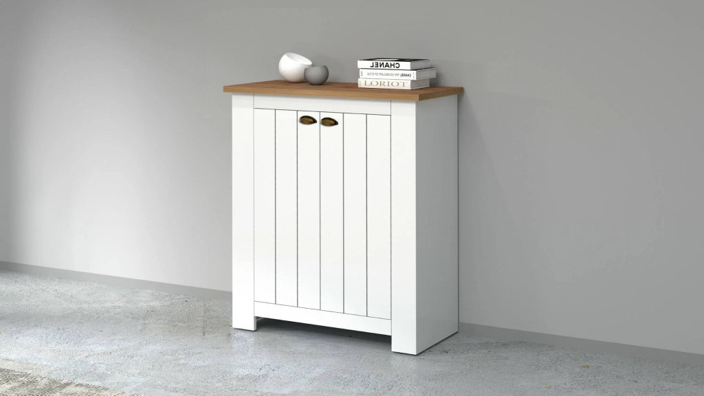 Scarpiera Adriatica, Porta scarpe salvaspazio a 2 ante, Armadio multifunzione da ingresso, 84x42h100 cm, Bianco e Rovere