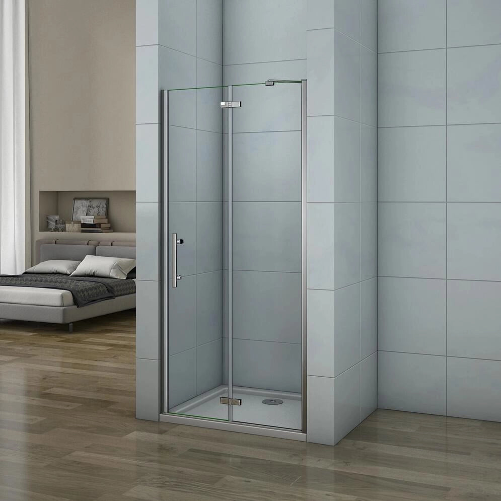 195 cm Porta Doccia per Nicchia Apertura Battente con Barra Stabilizzatrice Vetro 6 mm Temperato Trasparente Anticalcare Larga 80 cm