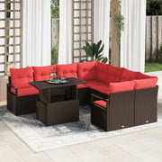 Set Divano da Giardino 9 pcs Marrone e Rosso polyrattan 3348800