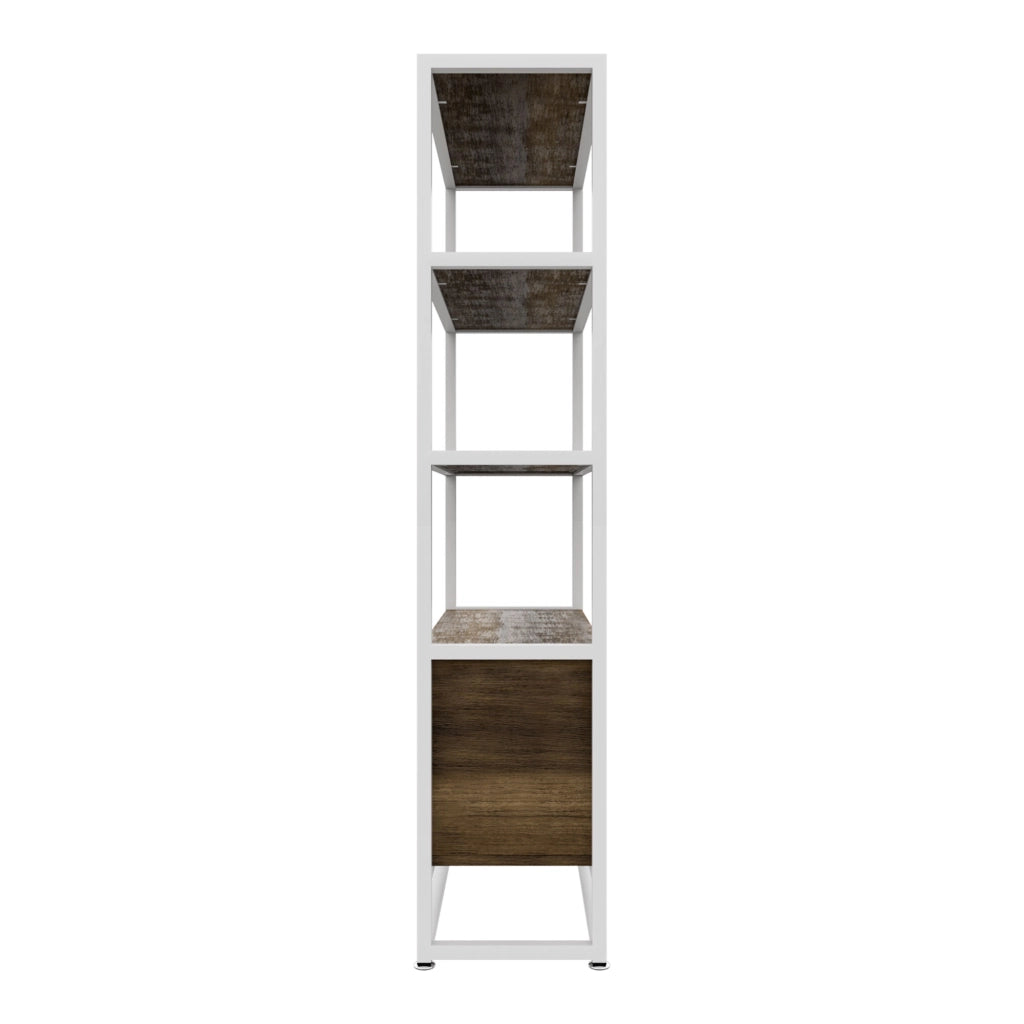 Edo - Scaffale Libreria a Muro 76x162,5x33,5 cm 3 Ripiani con Mobiletto 2 Ante in Legno Oak Struttura in Metallo Bianco