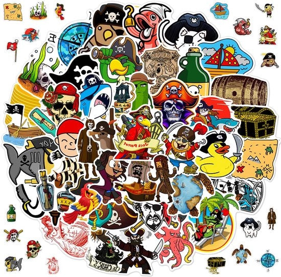 Sticker pirata acqua resistente 100 pezzi - Sticker PVC - Sticker acqua resistente - Sticker per bambini - Sticker per adulti - Adatto per scrapbooking