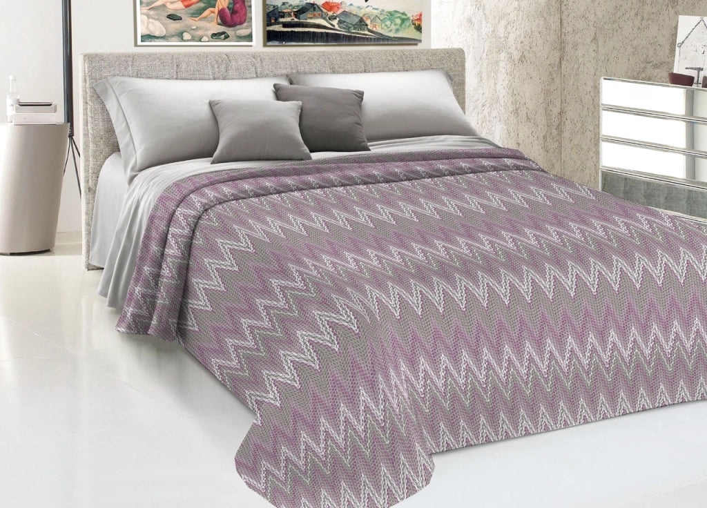 Copriletto Piquet Primavera Estate 100% Cotone Disegno Spinato Rigato - Singolo - Rosa