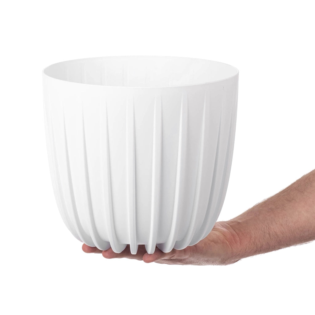 KADAX Vaso da fiori, coprivaso rotondo in plastica da 23,5 cm, supporto per fiori bianco