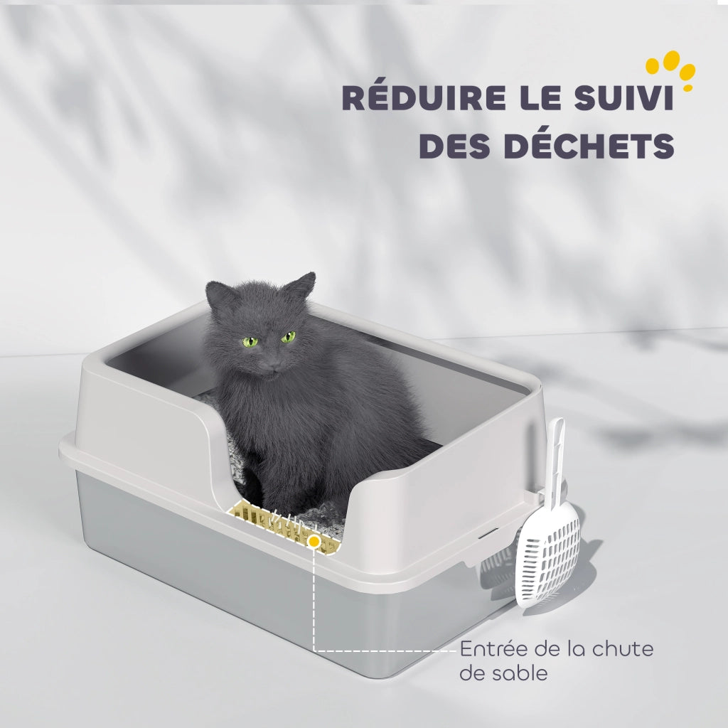 Lettiera per Gatto in Acciaio Inossidabile ¨C Zephmum ¨C Grigio Chiaro 60x40x28 cm