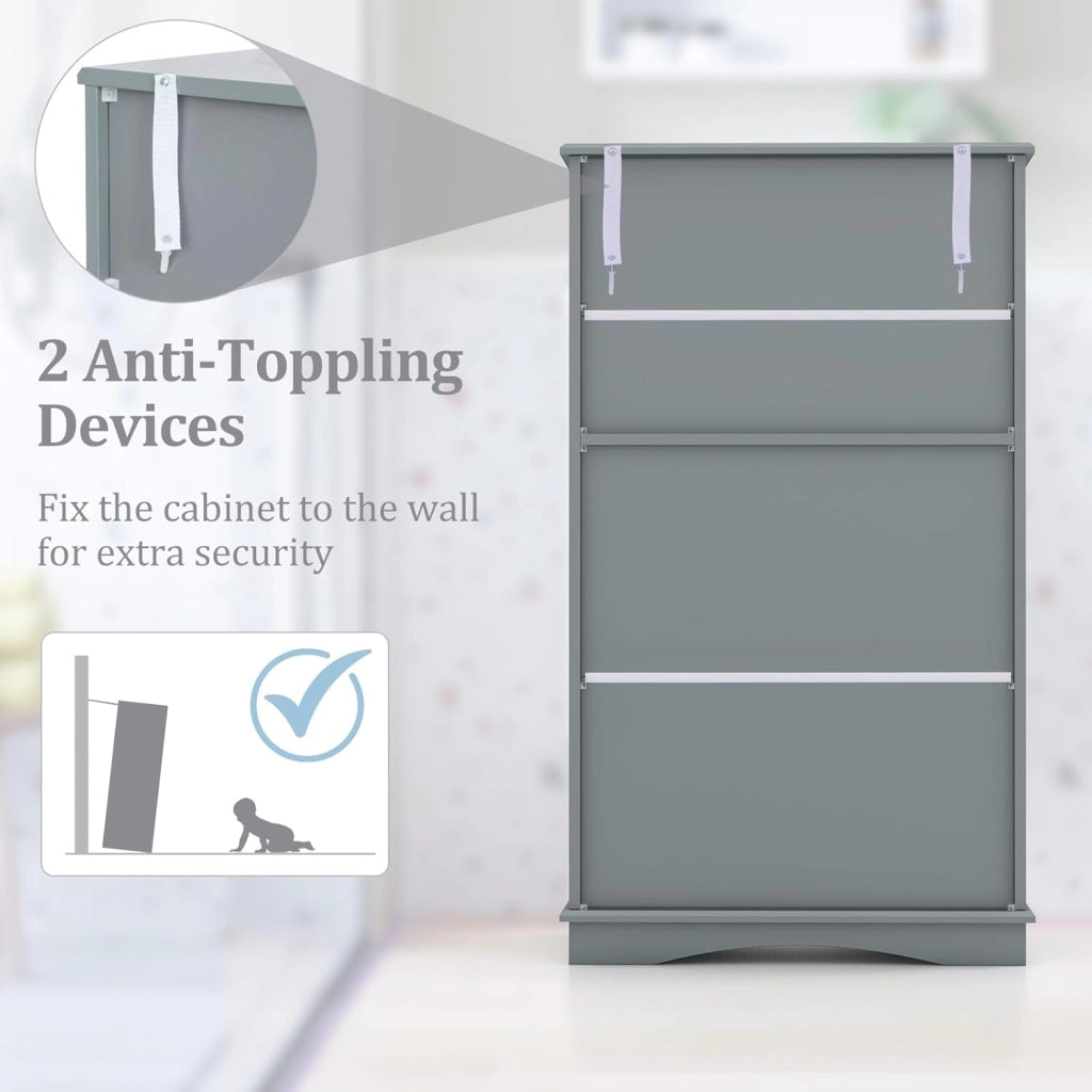 Armadietto da bagno in MDF, armadio indipendente con 4 ante e 3 ripiani regolabili, mobile bagno a pavimento per cucina, ufficio, 60 x 30 x 108 cm (grigio)