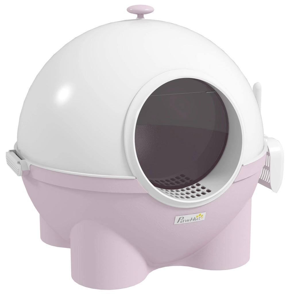 Lettiera per Gatti con Coperchio e Paletta ¨C Zephmum ¨C Bianca e Rosa 53x51x48 cm