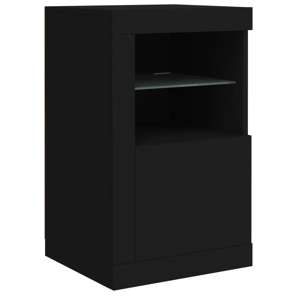 Armadietti con Luci LED 2pz Neri in Legno Multistrato 836633