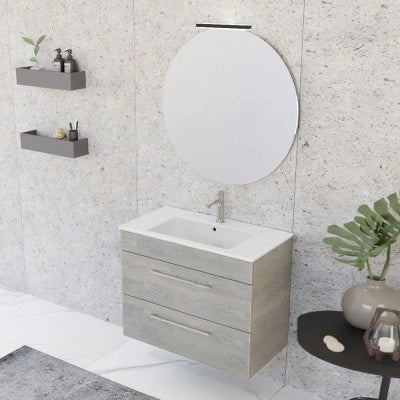 Mobile bagno sospeso 80 cm Smart grigio legno con lavabo e specchio