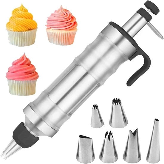 Spennellatrice professionale in acciaio inossidabile per decorazione di torte con 6 bocche di spennellatura e sacchetto di spennellatura riutilizzabile