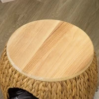 Pawhut Grotta per Gatti in Erba d'Acqua, Cuscino Lavabile, 44 cm x 43 cm x 42 cm, Marrone chiaro+Legno naturale+Grigio