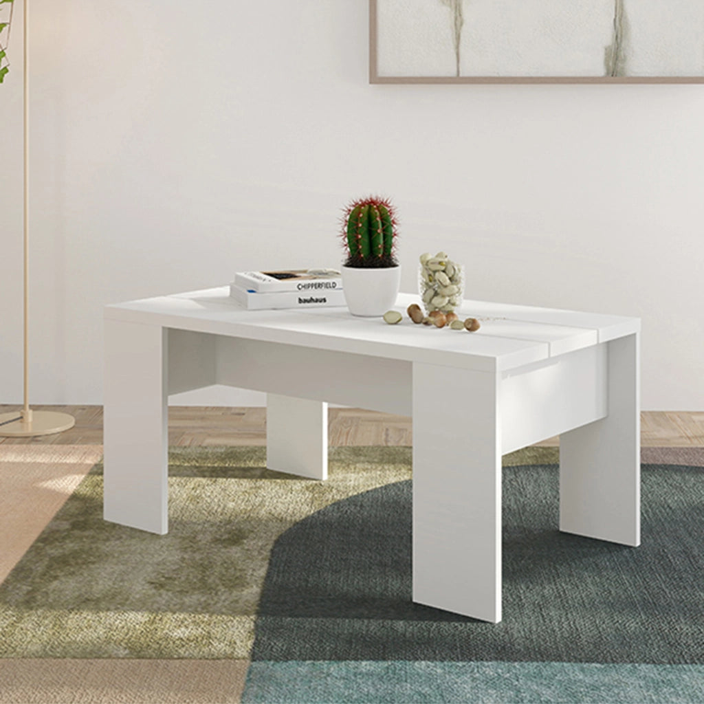 Riposto, Tavolino da Salotto Forma Rettangolare, 90x50x43h cm Bianco Opaco