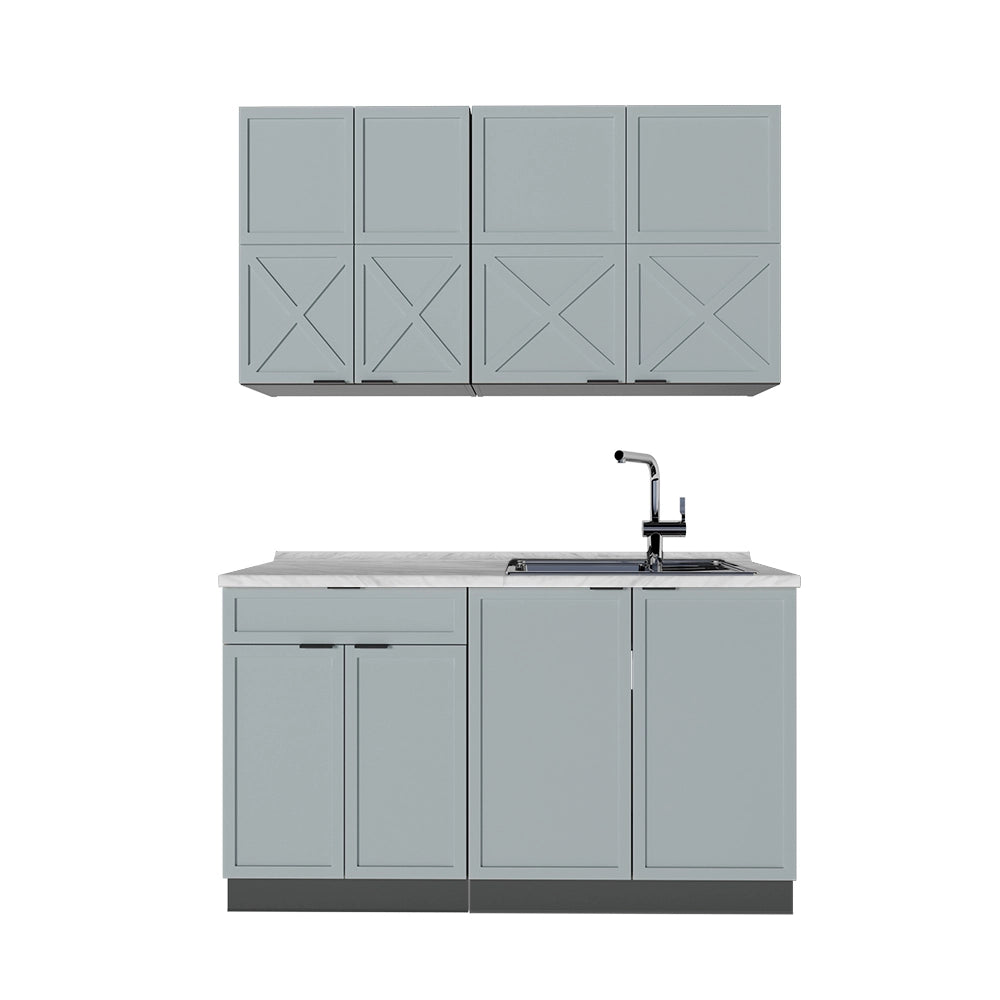 Cucina completa Fame-Line Blu-grigio chiaro/Antracite 140 cm senza piano di lavoro Vicco