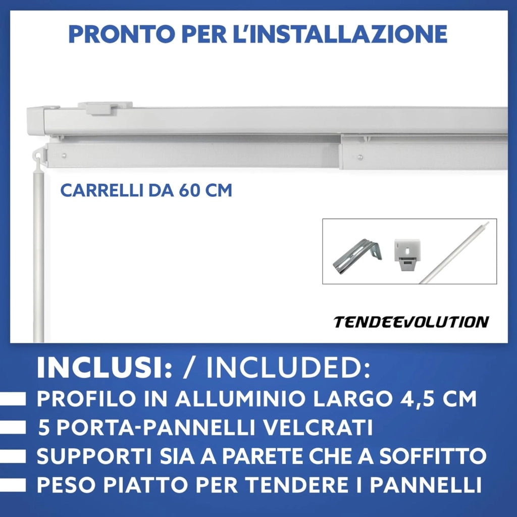 Bastone Sistema Binario Tenda A Pannelli Alluminio Grigio Satinato Arredamento Estensibile da 221 a 280CM a 5 Vie, Attacco Soffitto/Parete