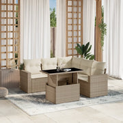 Set Divano da Giardino 6 pz con Cuscini Beige in Polyrattan