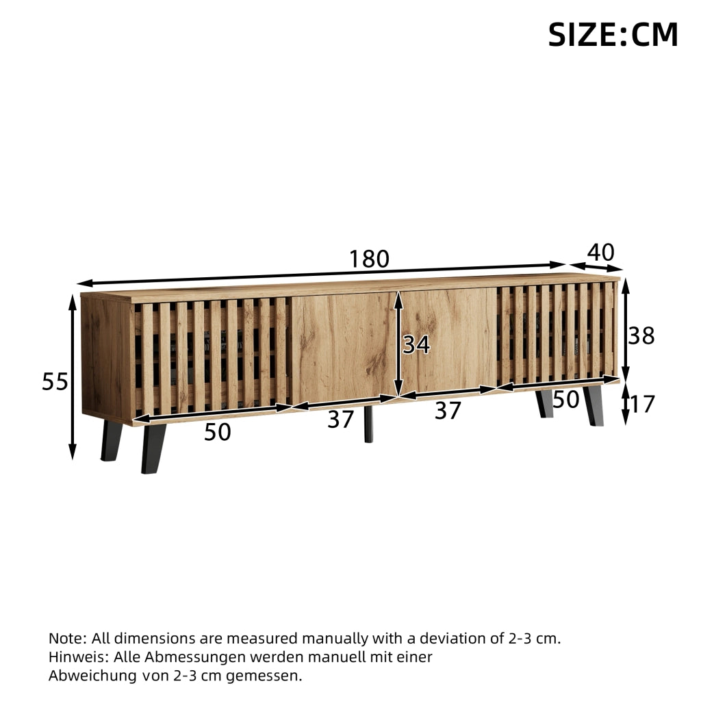 Mobile TV con 4 ante e 8 vani; per soggiorno; in truciolare; 180 x 40 x 55 cm; naturale