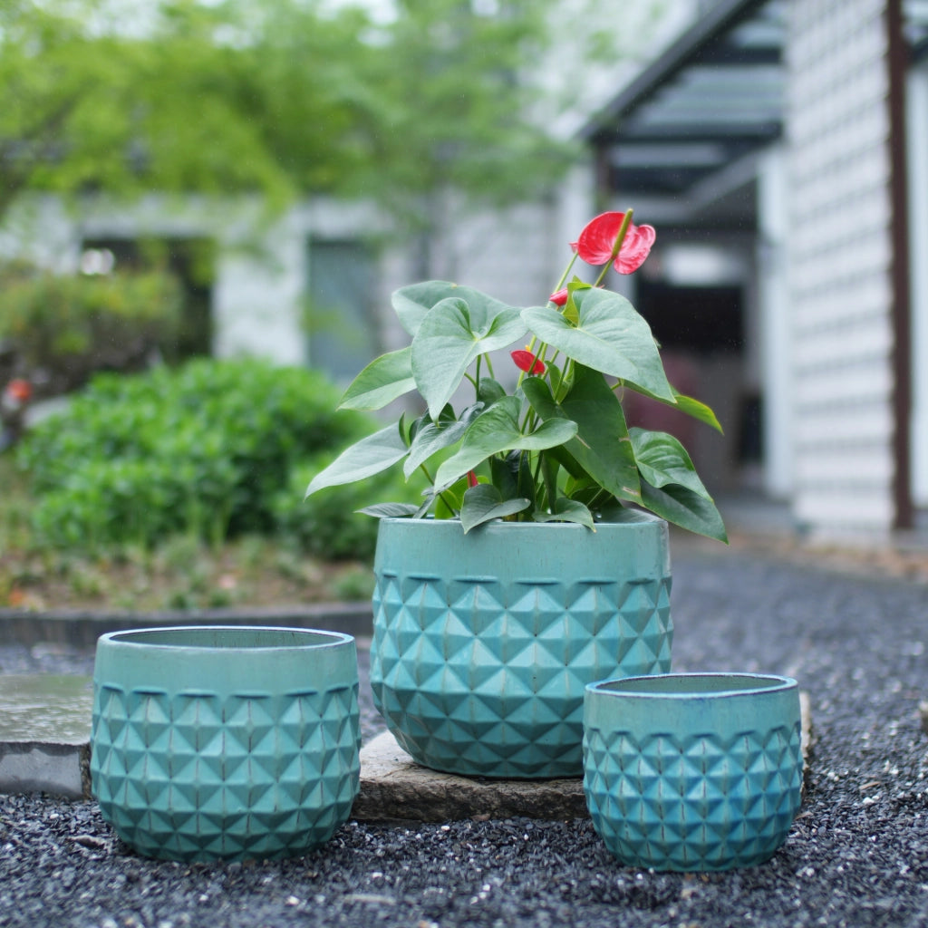 VASO Set da 3 pezzi in ceramica Ø36/29,5/21,5 cm blu turchese