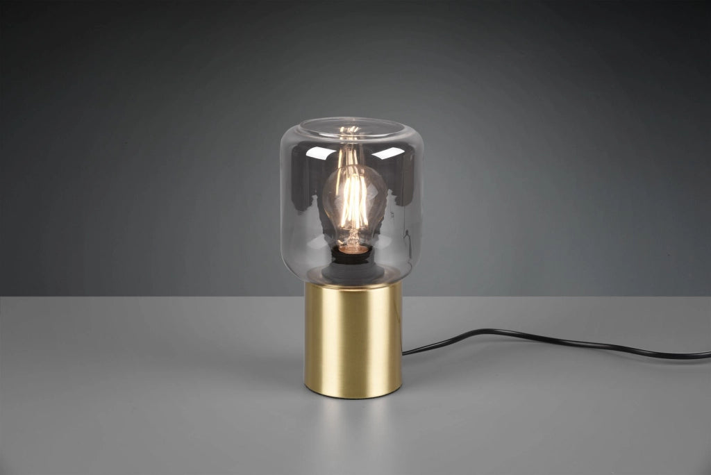 NICO LAMPADA DA TAVOLO VETRO FUME' BASE OTTONE SATINATO H. 24CM 1 LUCE ATTACCO E27