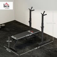 Panca Pesi Pieghevole con 8 Altezze Regolabili e Supporto Bilanciere in Acciaio e PU, 140x73x98-122 cm, Nera