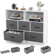 Cassettiera a 5 Cassetti, Comò Camera da Letto in Tessuto, Mobiletto Cucina con Maniglie, Scomparti e 5 Tiretti Pieghevoli, Armadio Multiuso per Bagno, Ingresso, Soggiorno, 100 x 30 x 78 cm