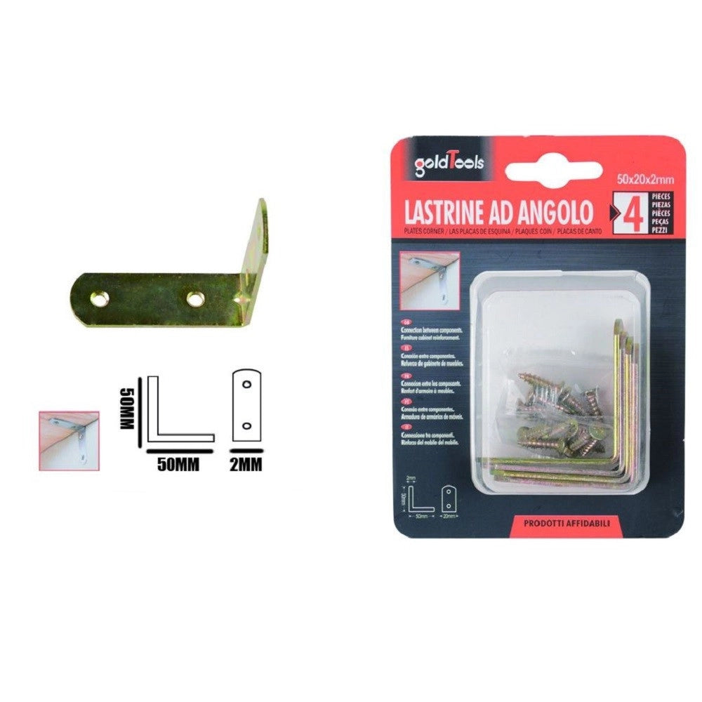 Trade Shop - Set 4 Pz Lastrina Lastrine Ad Angolo Forma L 50x20x2mm Con Viti Per Mobili 91218 -