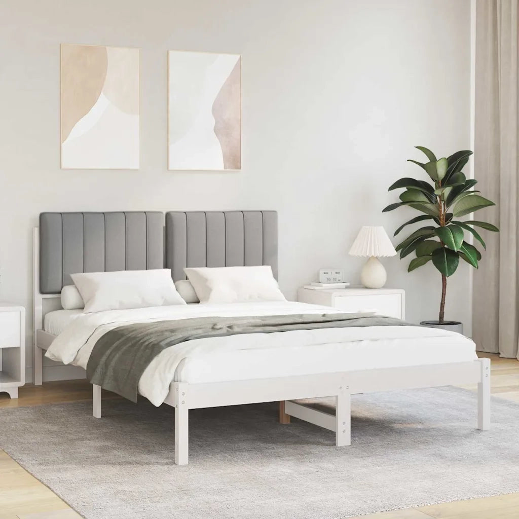 Letto con Testiera Rivestita Grigio chiaro 135 x 190 cm
