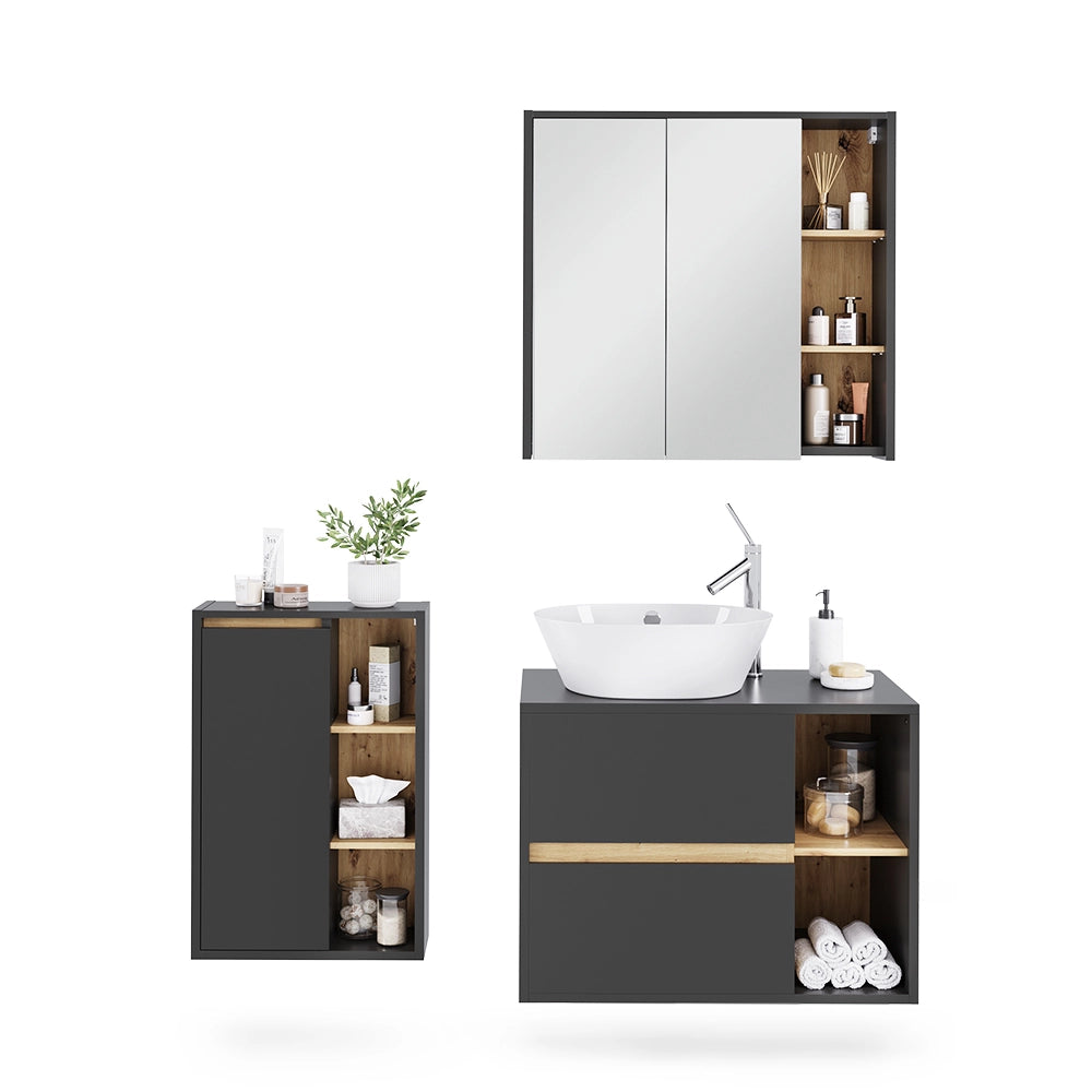 Vicco Set di mobili per il bagno Grigio/Artisan 3 parti