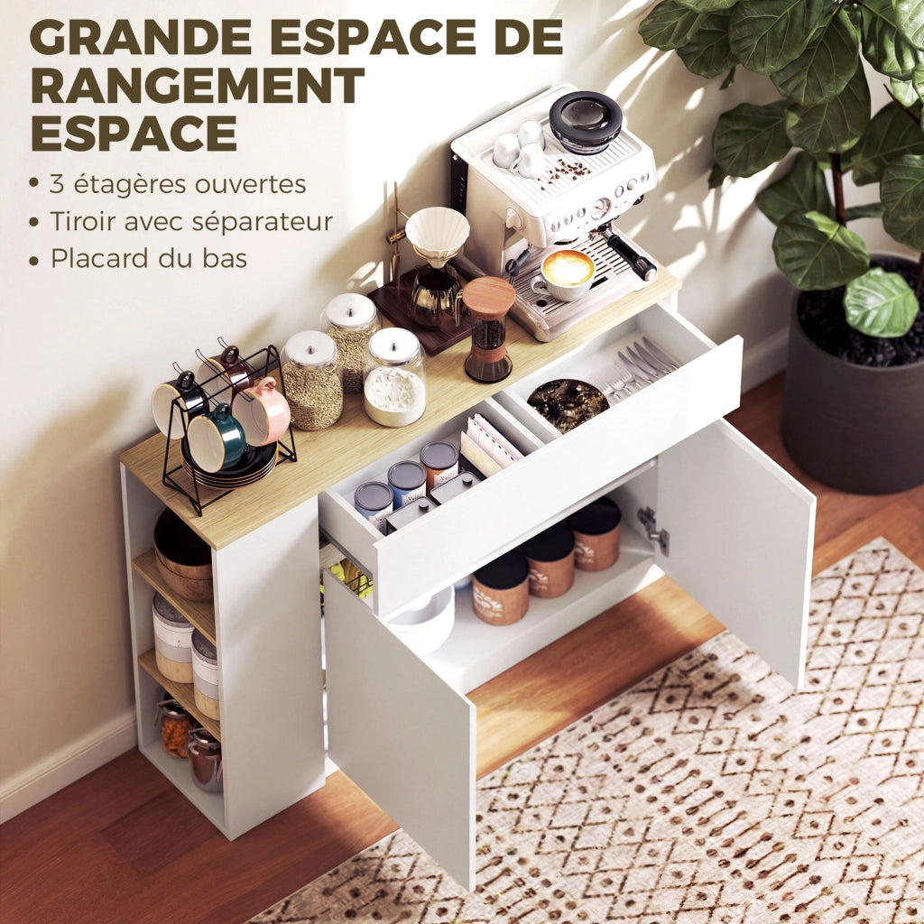 Buffet con 2 cassetti, 3 ripiani aperti e armadio 2 ante ¨C zephmum ¨C 110x29.5x82 cm bianco