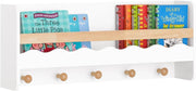 Libreria per bambini Mensola a muro Appendiabiti bambini con cinque ganci Bianco 73x15x30cm KMB78-W
