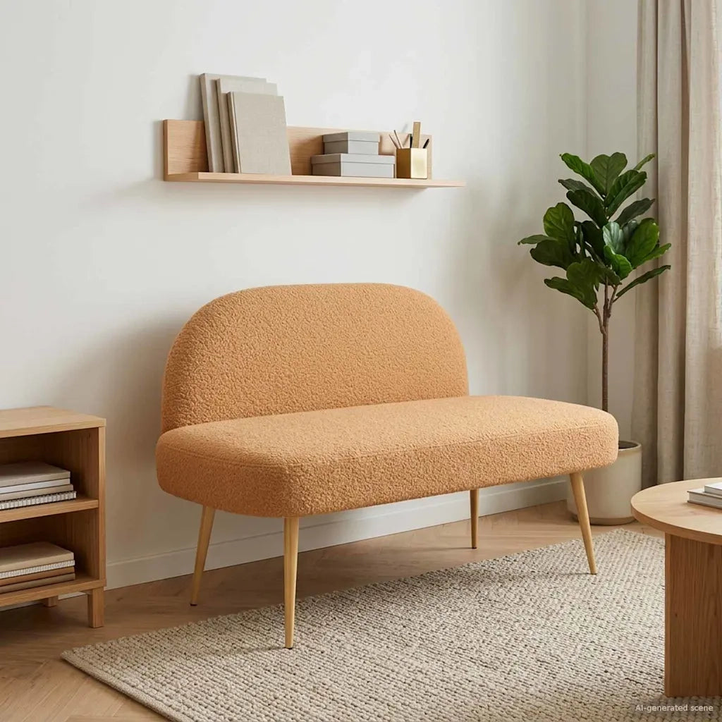 Panchina imbottita con schienale Beige 110 x 60 x 76 cm Bouclé 42040775