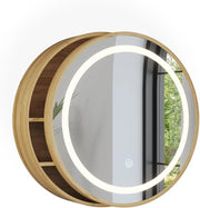 Specchio contenitore bagno Silva, Bambù, 50 x 50 cm con 5 vani portaoggetti, per montaggio a parete con illuminazione LED integrata