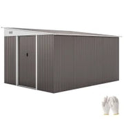 Casetta da Giardino con Porta Scorrevole, in Acciaio, 345x280.5x169-201cm, Grigio