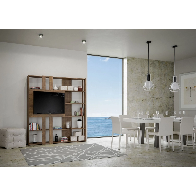 Composizione Libreria Kato 6R 2 fianchi 2 fasce lunghe 2 fasce corte 2 fasce medie pannello TV - Noce,L