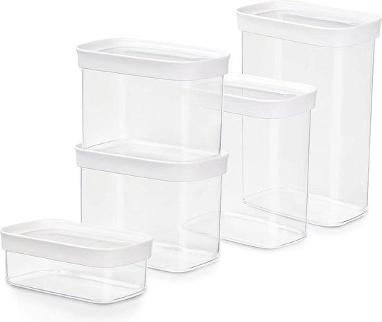 Set di contenitori per acqua 5 pezzi | 0,45/2 x 1/1,6/2,2 litri | rettangolare | 100% sicuro/igienico/sicuro | chiusura a diverse aperture | libero da BPA | design trasparente