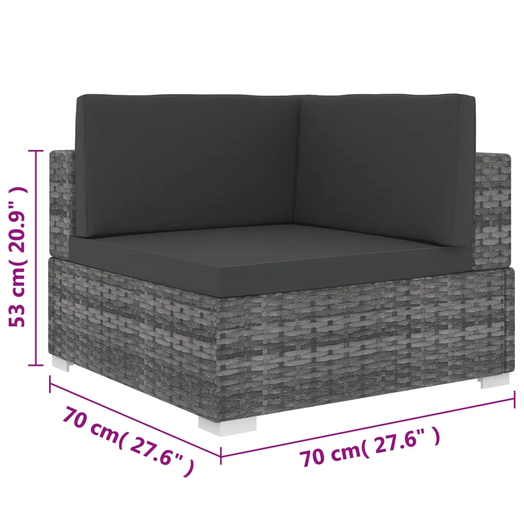 Seduta Angolare Modulare con Cuscini in Polyrattan Grigio 48294