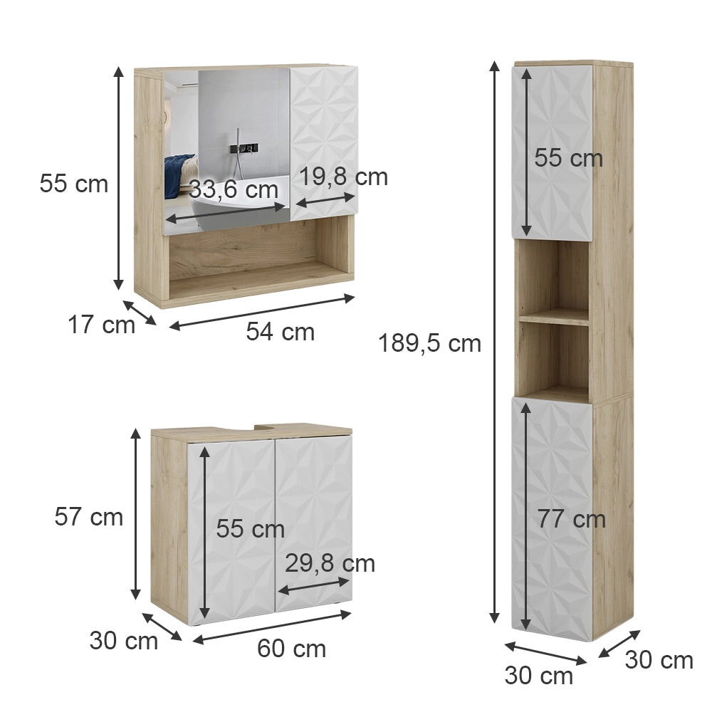 Vicco Set di mobili da bagno Bianco 3 parti, con colonna