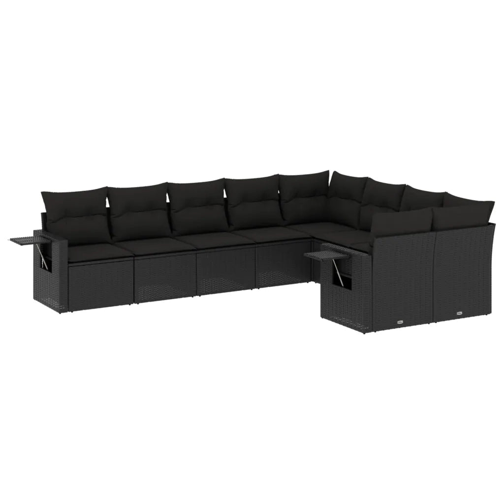 Set Divani da Giardino 9 pz con Cuscini Nero in Polyrattan 3220634