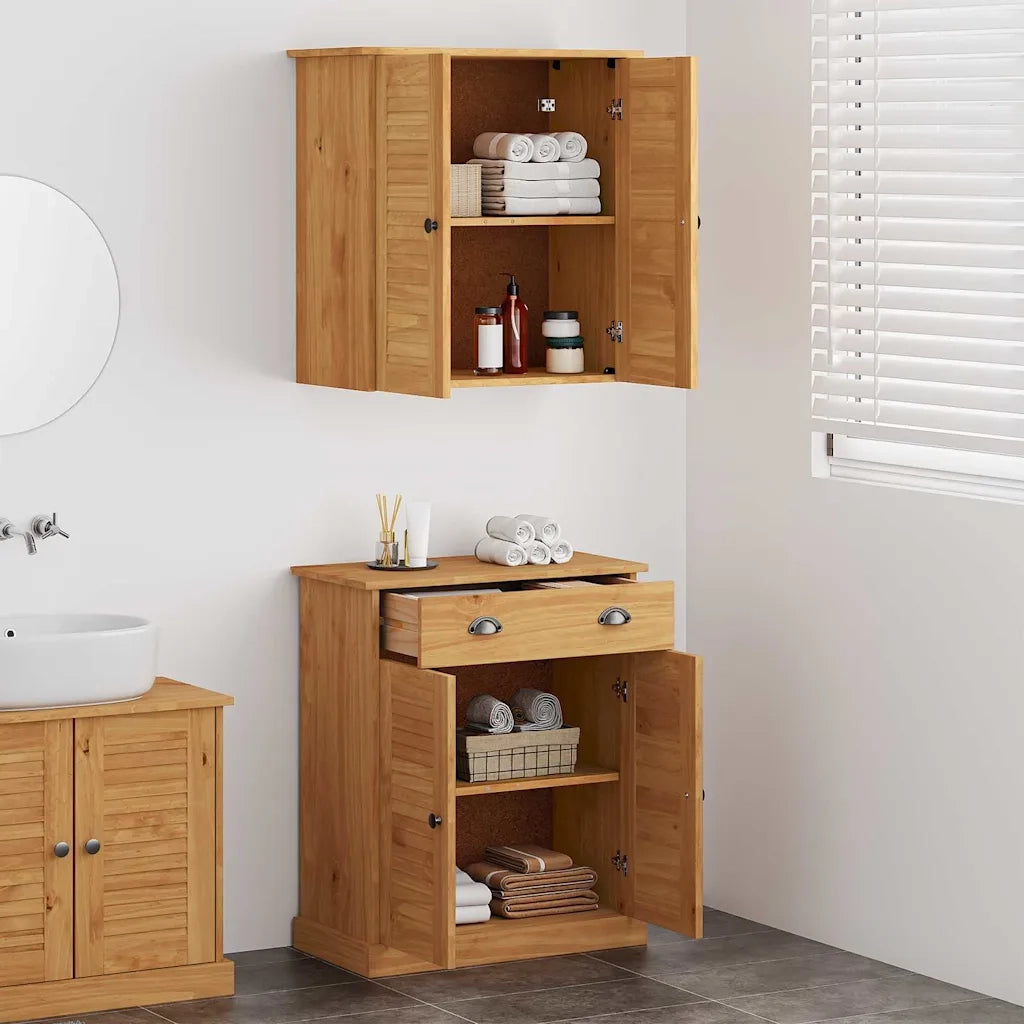 Set di mobili per il Bagno | Armadio da bagno VIGO 2 pz Marrone e Marrone Miele