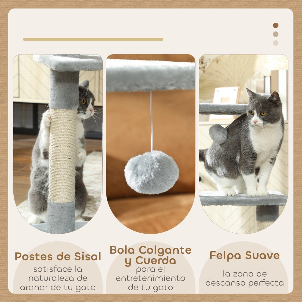 Tiragraffi per Gatti ¨C Xylo ¨C 81,5 cm con Piattaforme e Grotta Grigio