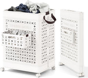 Cesto Portabiancheria Grande 75 L, Cesto in Plastica 43,5 x 34 x 61 cm con 4 Ruote e Cestino per Biancheria Intima e Maniglie, Borsa da Bucato, Bianco