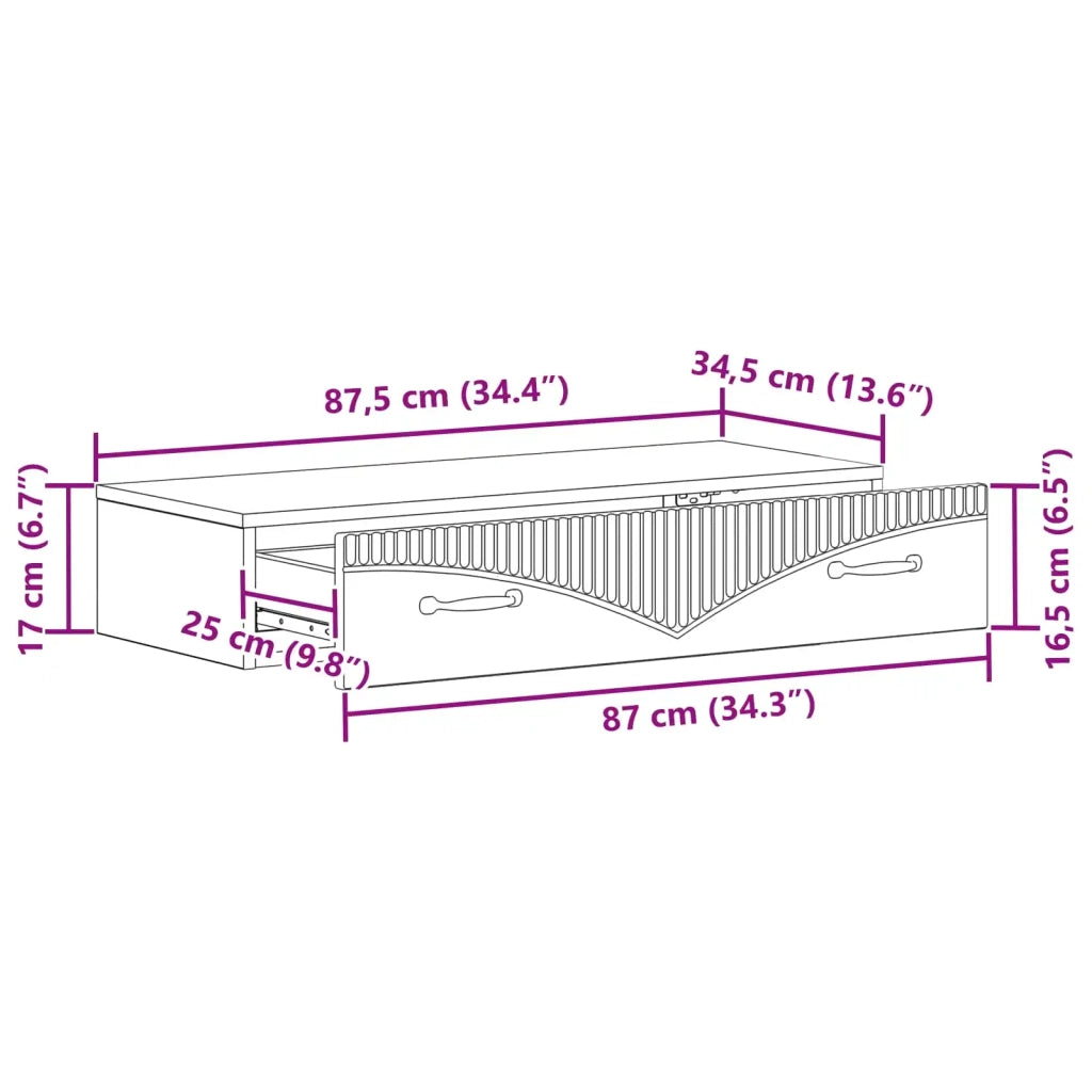 Tavolino da Parete Laterale Nero 87,5 x 34,5 x 17 cm 899006