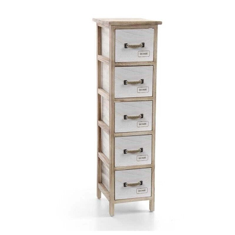HOME SLIM CASSETTIERA IN LEGNO DECORATA A 5 CASSETTI 26 X 32 XH98 CM BICOLOR