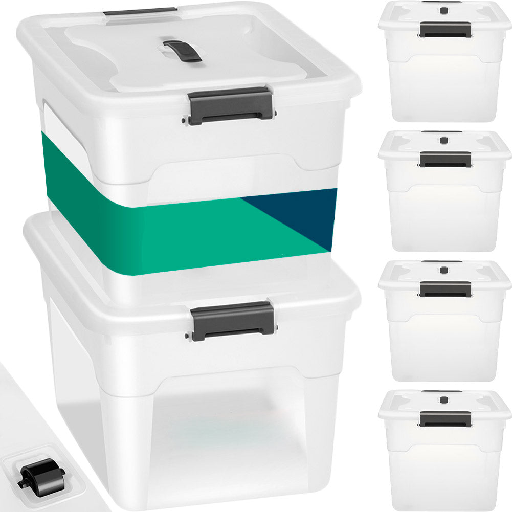 Set 4 Scatole Contenitori Salvaspazio Porta Oggetti da 30L Portaoggetti in Plastica Trasparente