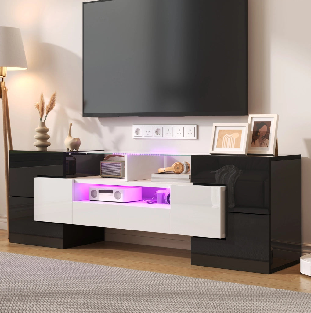 Mobile TV 145x30x51 cm con illuminazione LED multicolore e ampio spazio contenitivo