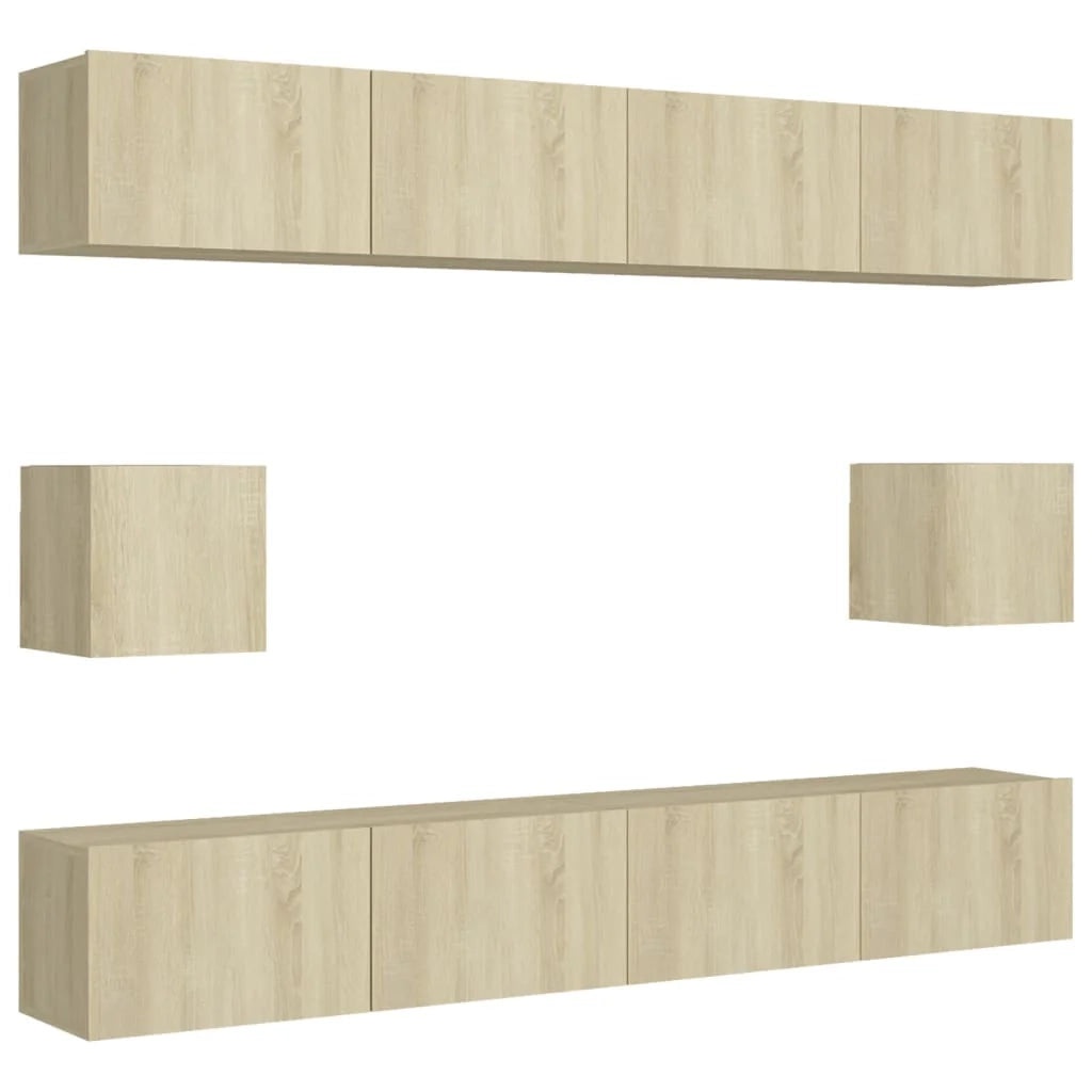 Set di mobili mobile credenza TV televisione soggiorno camera da letto soggiorno 6 pezzi rovere Sonoma multistrato marrone 02_0025114