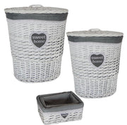 SET 4 CESTI BIANCHI INTRECCIATI CON RIVESTIMENTO IN TESSUTO