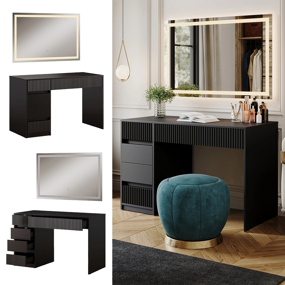 Vicco Tavolo da toilette Nero 120 cm con specchio a LED