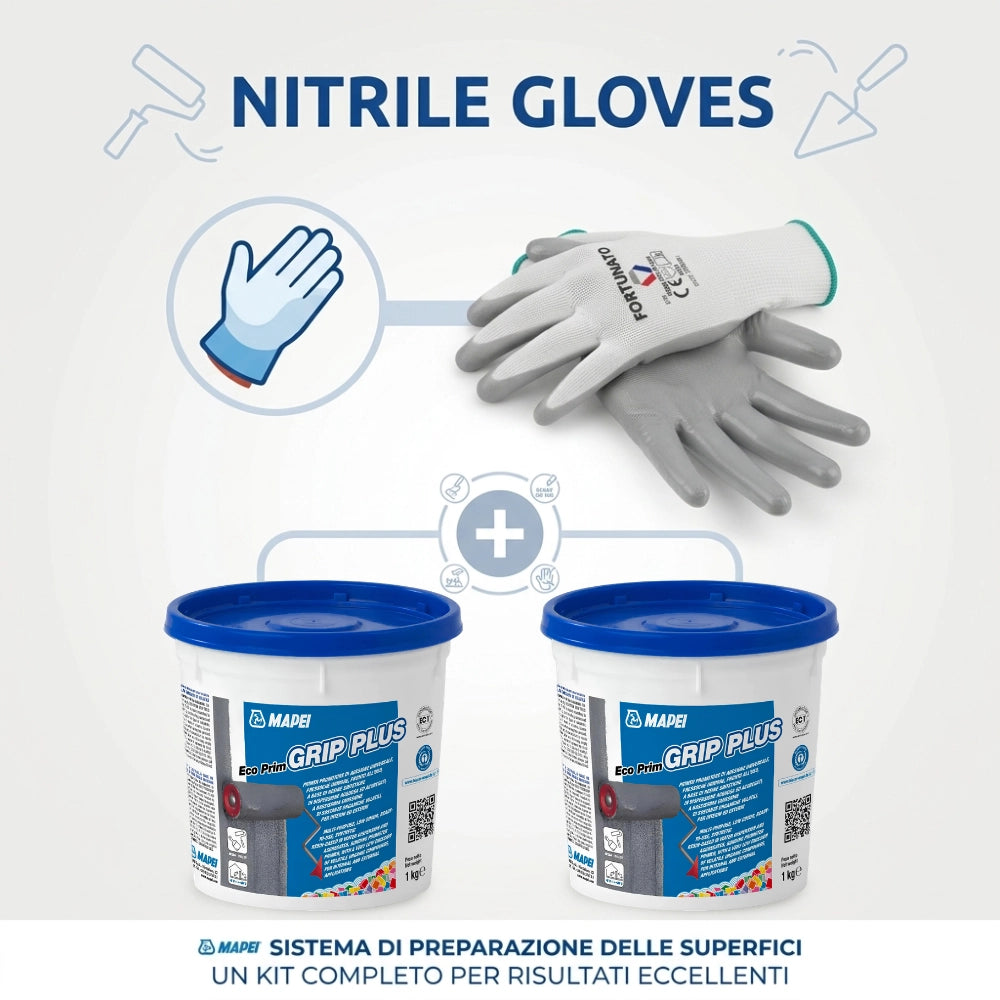 Mapei eco prim grip plus primer adesione pareti pavimenti 2x1kg e guanti nitrile